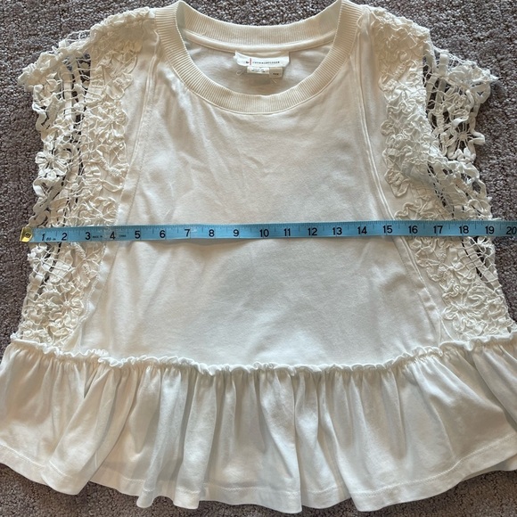 Anthropologie Babydoll White Lace Sleeve Tee,  Relaxed and Boxy Fit, Size XXS - Picture 8 of 13